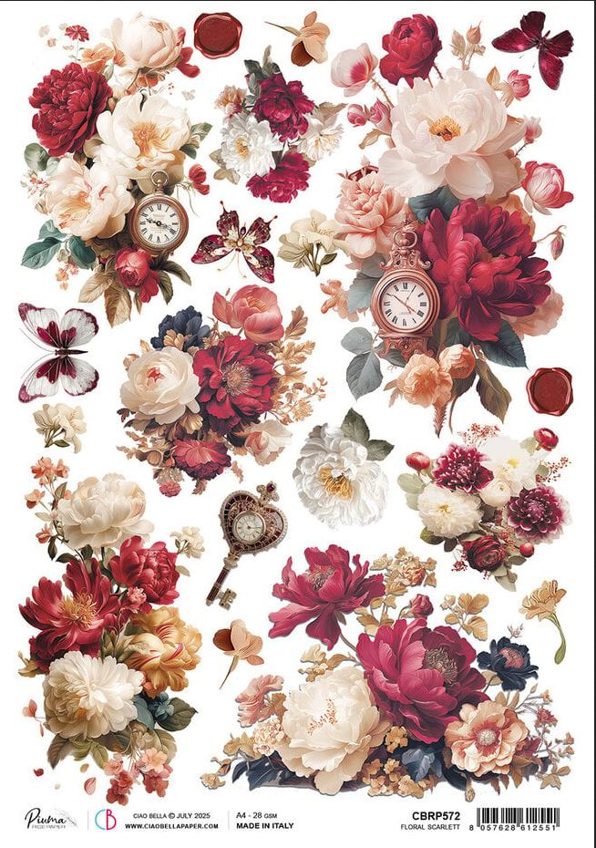 Ciao Bella Book Lovers A4 Rice Paper Floral Scarlett (5pcs) (CBRP572)