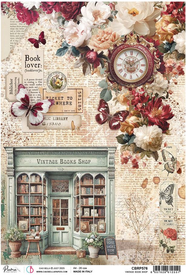 Ciao Bella Book Lovers A4 Rice Paper Vintage Book Shop (5pcs) (CBRP576)
