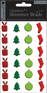 Dovecraft Shimmer Brads - Christmas (Red/Green)