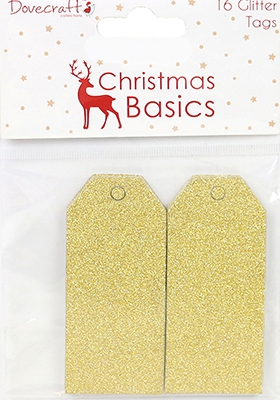 HALF PRICE: Dovecraft Christmas Basics - Gold Glitter Tags