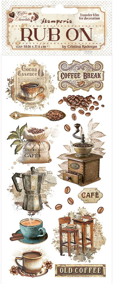 NEW Stamperia Coffee and Chocolate Rub-On -  Vintage Stamperia Coffee Moments (DFLRB193) 