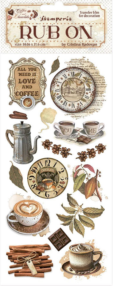 NEW Stamperia Coffee and Chocolate Rub-On -All You Need Is Love And Stamperia Coffee (DFLRB195) 