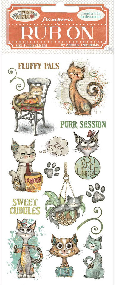 Stamperia Furry Friends Rub-Ons - Cat (DFLRB197)