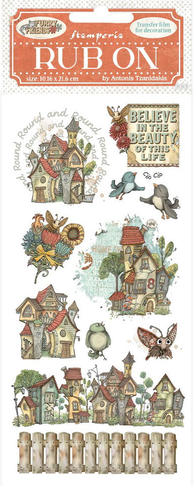 Stamperia Furry Friends Rub-Ons - Houses (DFLRB199)