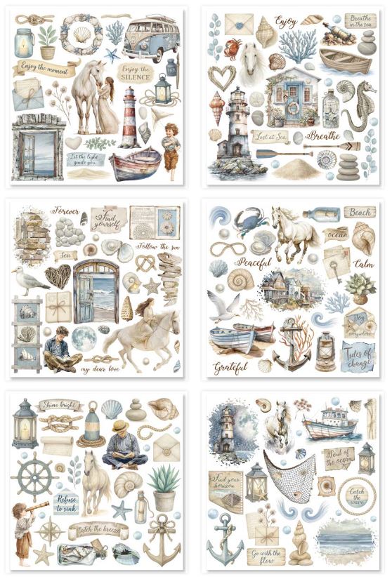 NEW Stamperia Silent Sea Rub-On Assortment (6pcs) (DFLRBX06) 