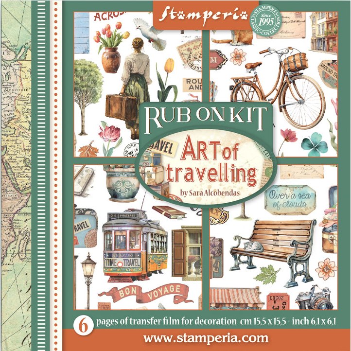 NEW Stamperia Art of Travelling  Rub-On 15,5x15,5cm Assortment (6pcs) 