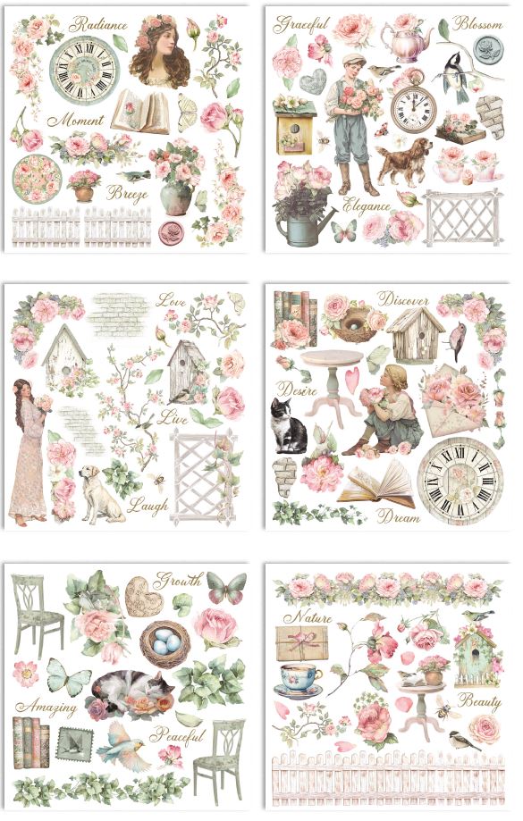 NEW Stamperia House of Roses Rub-On 15,5x15,5cm Assortment (6pcs)