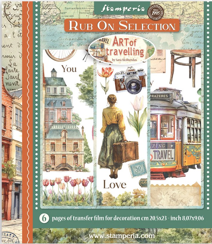 NEW Stamperia Art of Travelling   Rub-On 20,5x23cm Assortment (6pcs) 