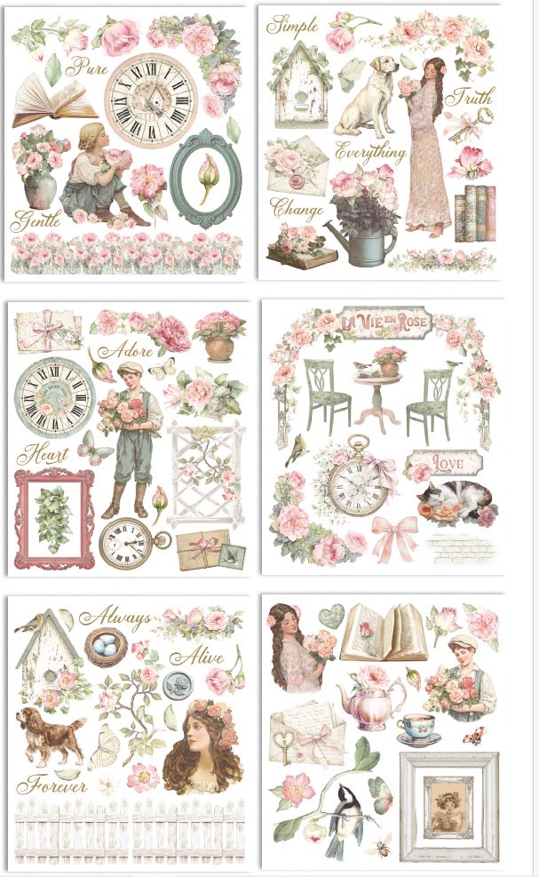Stamperia House of Roses Rub-On 20,5x23cm Assortment (6pcs)