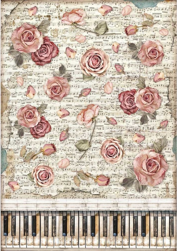 Stamperia Rice Paper A3  -Passion Roses and Piano (DFSA3086)