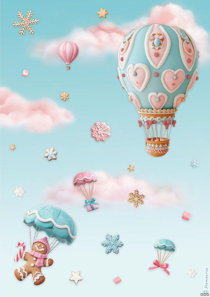 Stamperia Candy Christmas A4 Rice Paper - Air Balloons (DFSA41046)