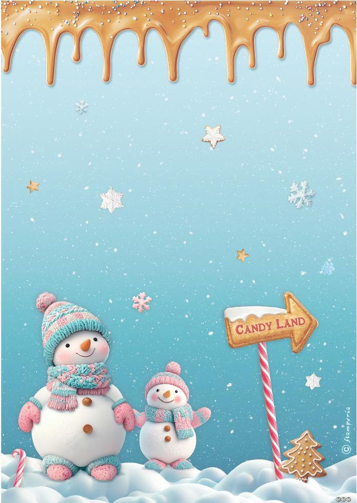 Stamperia Candy Christmas A4 Rice Paper - Snowmen (DFSA41047)