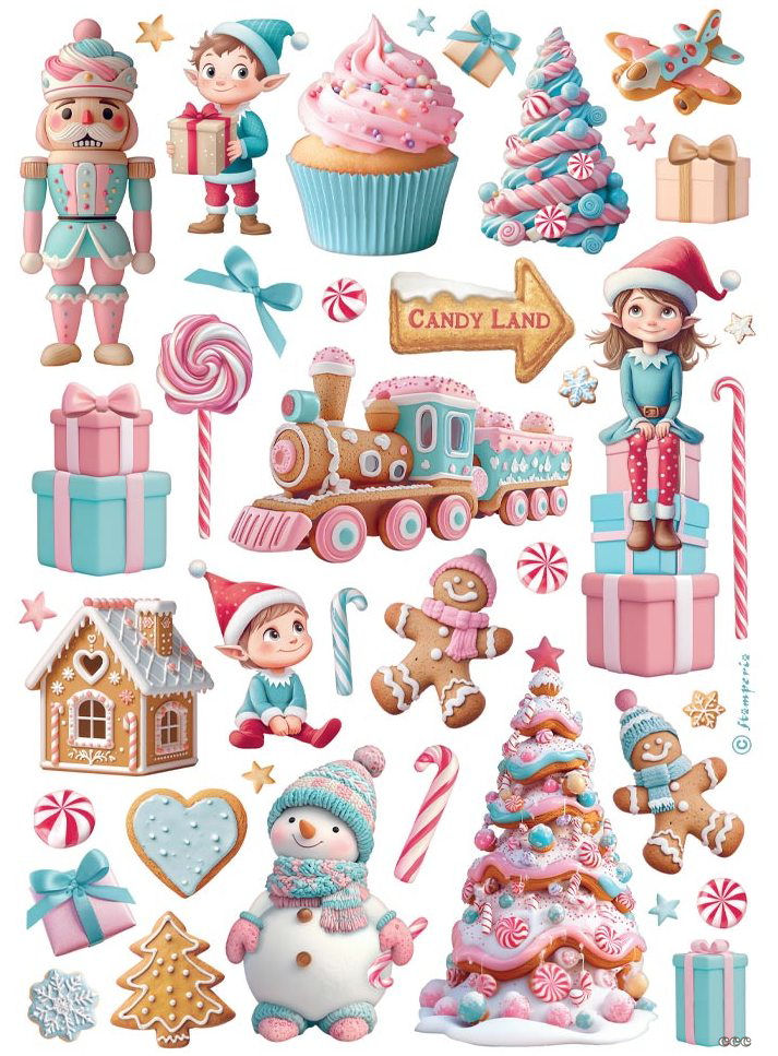Stamperia Candy Christmas A4 Rice Paper - Elements (DFSA41050)