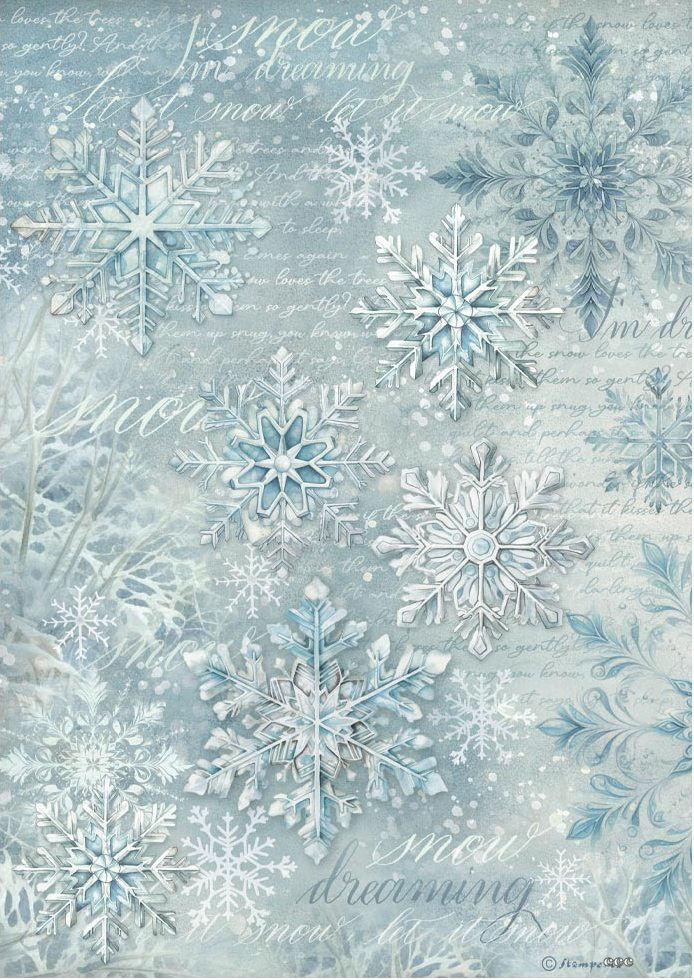 Stamperia The Owl's House A4 Rice Paper - Snowflakes (DFSA41056)