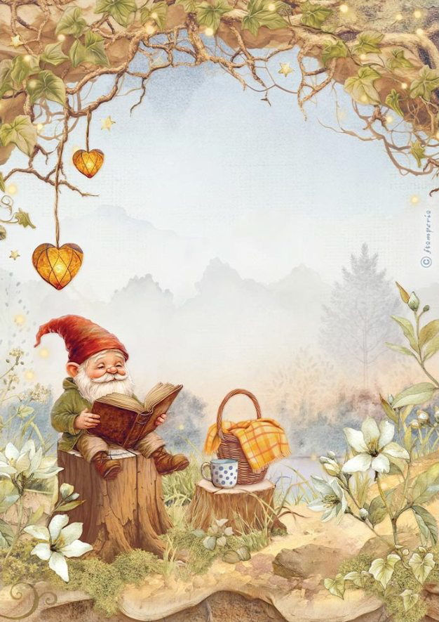 Stamperia Whispering Woods A4 Rice Paper - Gnome (DFSA41060) 