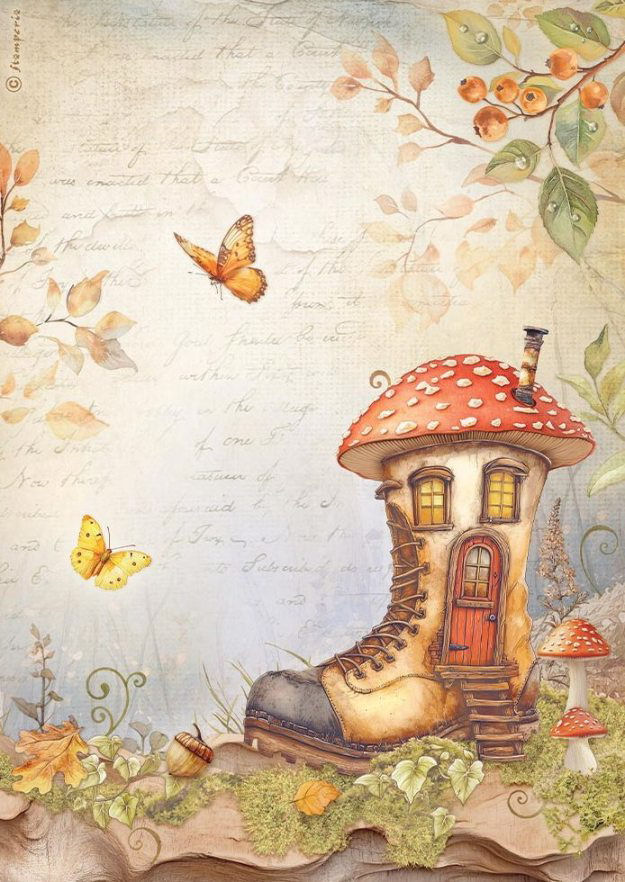 Stamperia Whispering Woods A4 Rice Paper - Boot House  (DFSA41061) 