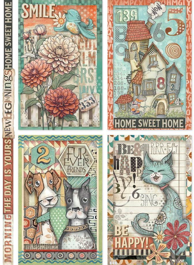 Stamperia Furry Friends A4 Rice Paper - 4 Cards (DFSA41064)