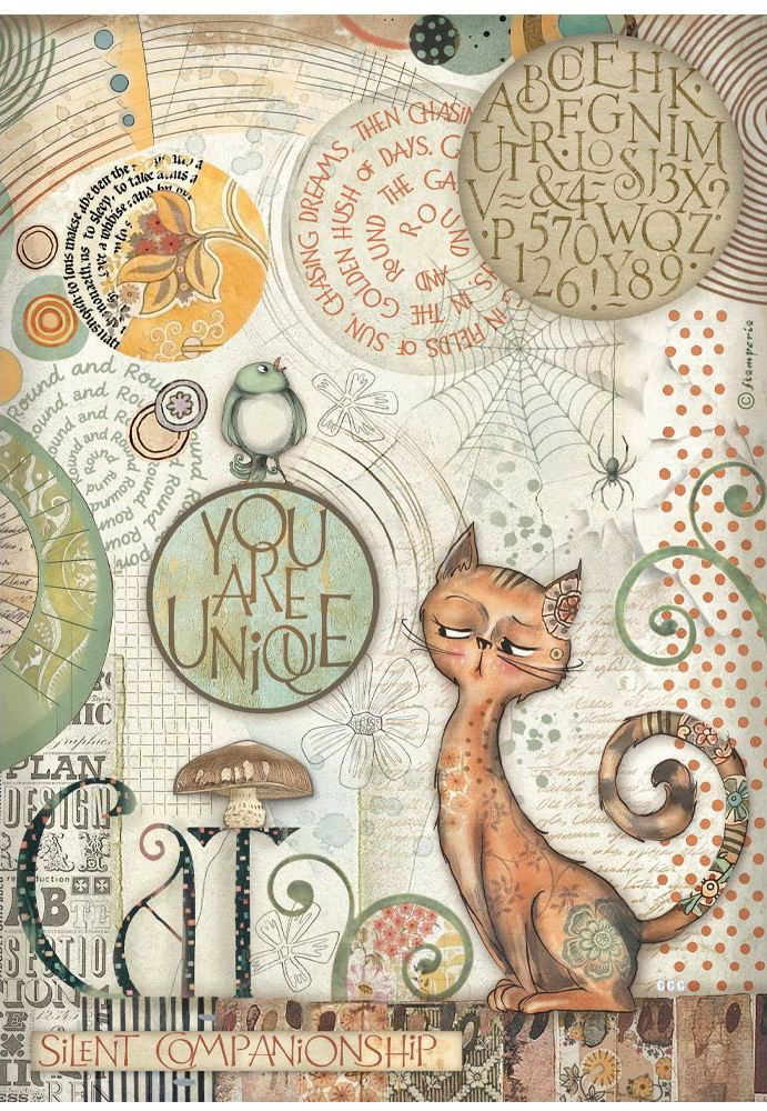 Stamperia Furry Friends A4 Rice Paper - You Are Unique Cat (DFSA41066)