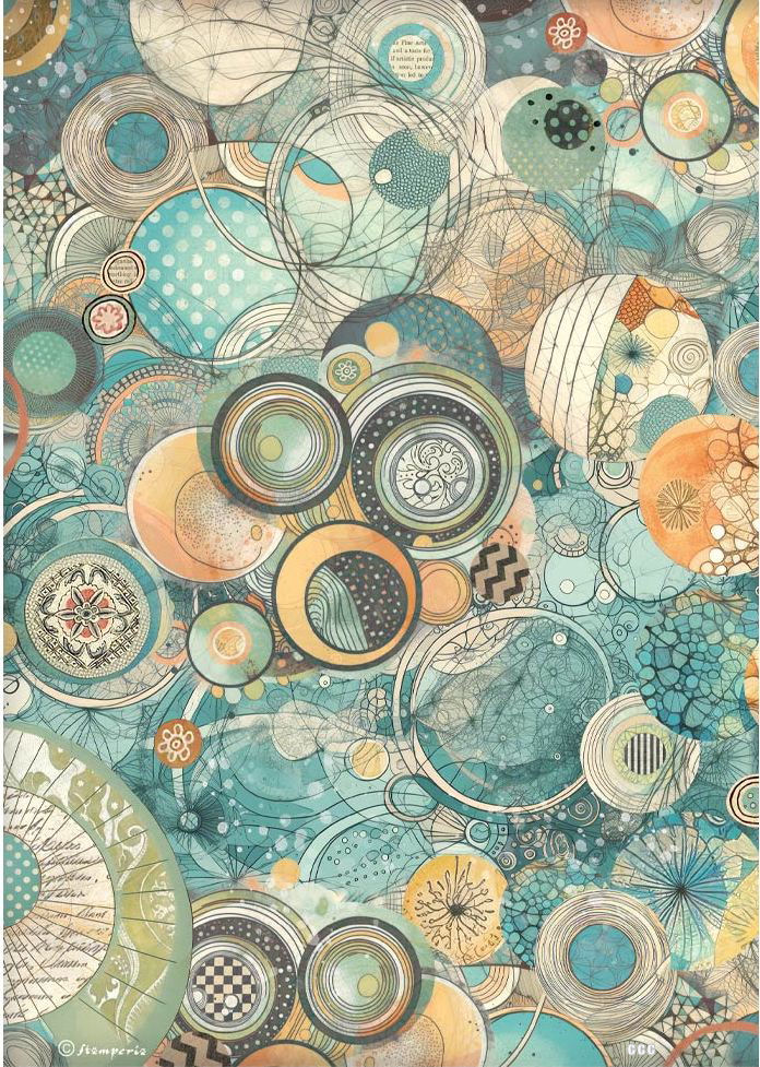 Stamperia Furry Friends A4 Rice Paper - Harmony of Circles and Textures  (DFSA41069)