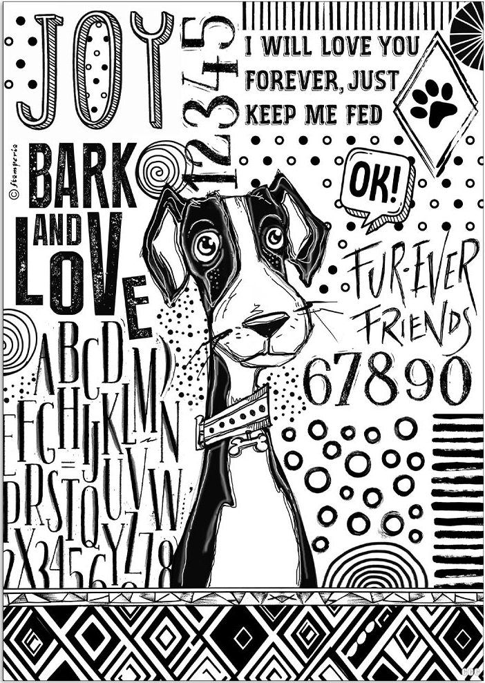 Stamperia Furry Friends A4 Rice Paper -  Dog Black and White  (DFSA41070)