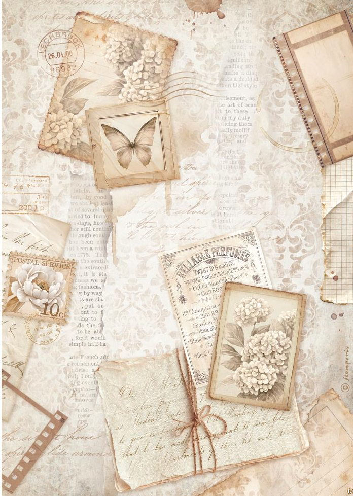 Stamperia Quiet Days A4 Rice Paper - Postcards (DFSA41073)