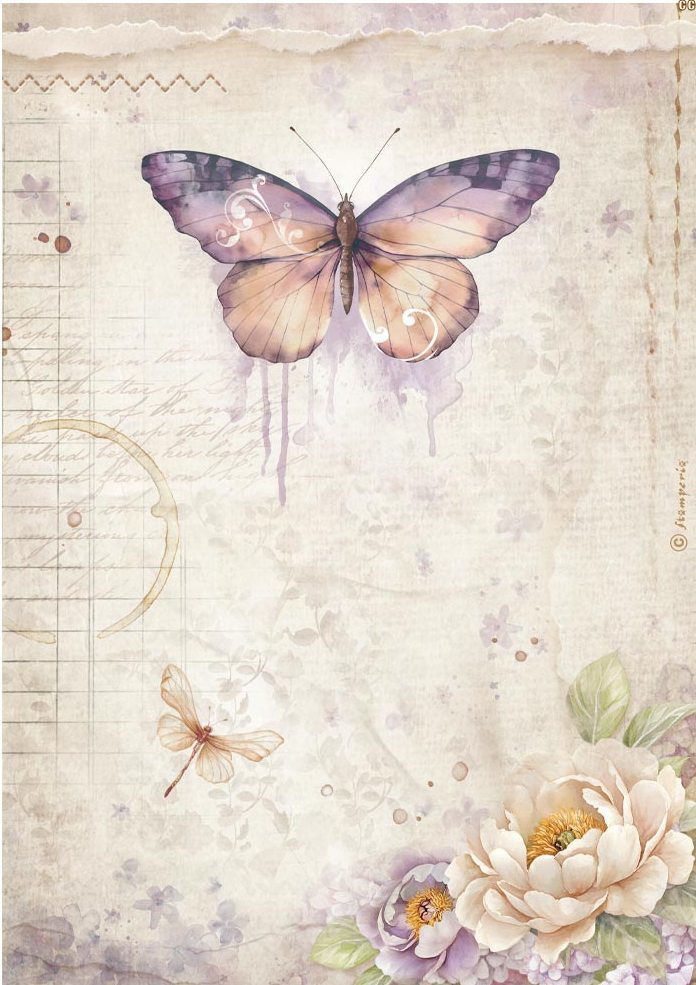 Stamperia Quiet Days A4 Rice Paper - Butterfly (DFSA41075)