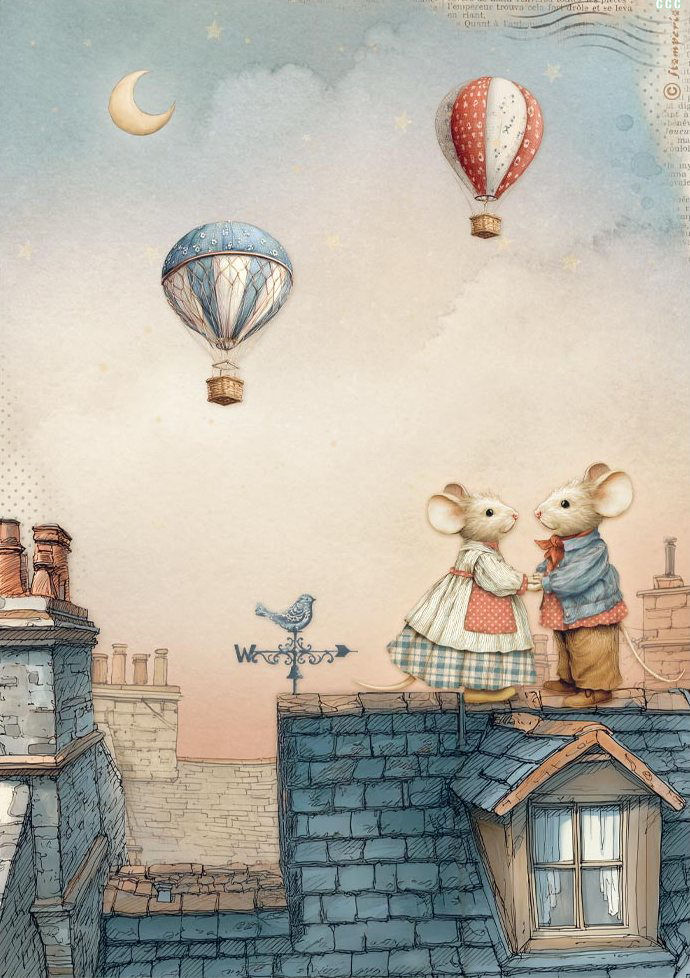 Stamperia Family A4 Rice Paper - Mice on the Roof (DFSA41084)