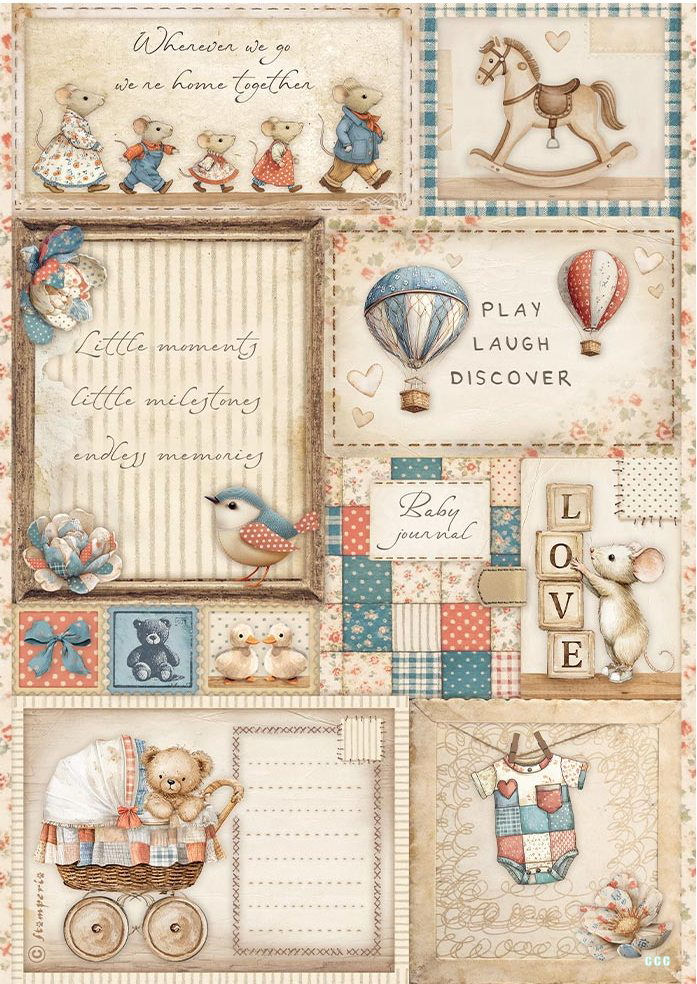 Stamperia Baby A4 Rice Paper  - Cards  (DFSA41089)