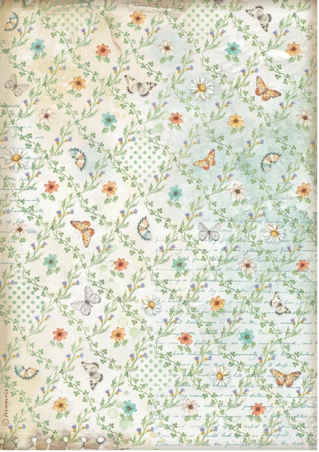 Stamperia Daisy Art A4 Rice Paper - Flowers and Butterfly Pattern (DFSA41097)