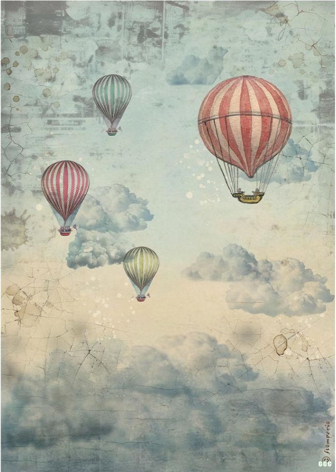 NEW Stamperia Voyages Fantastiques A4 Rice Paper Air Balloons (6pcs) (DFSA41101) 