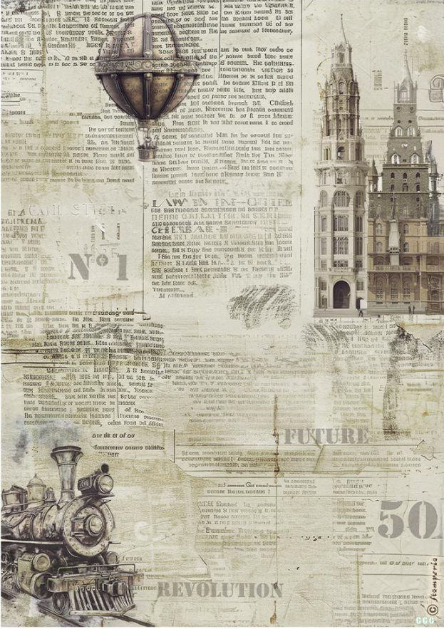 NEW Stamperi Voyages Fantastiques A4 Rice Paper Sepia Background (DFSA41102) 