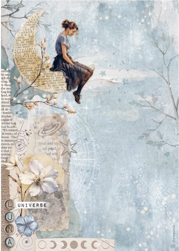 NEW Stamperia Secret Diary A4 Rice Paper Moon (DFSA41103) 