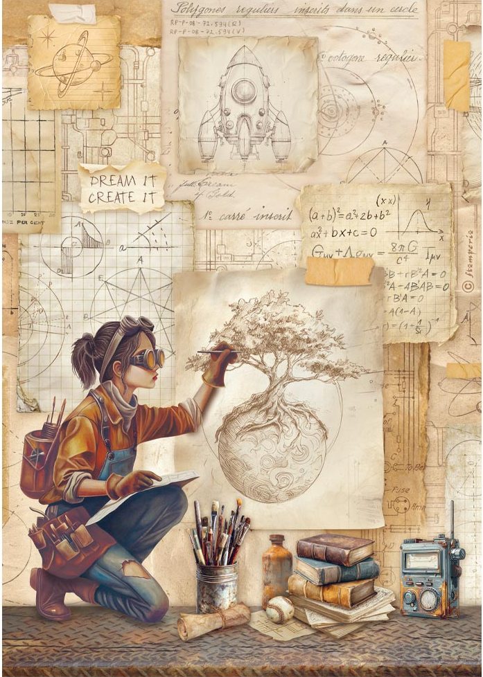 Stamperia A New Beginning A4 Rice Paper - Drafts and Technical Drawings  (DFSA41105) 