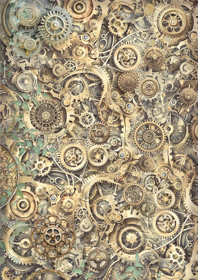 Stamperia Gardens of Time A4 Rice Paper - Gears Pattern (DFSA41113)