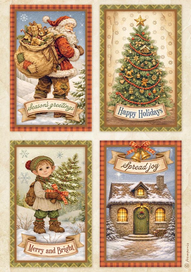 Stamperia Silent Night A4 Rice Papers - 4-Cards  (DFSA41137)
