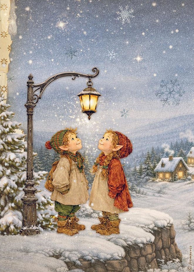 Stamperia Silent Night A4 Rice Papers - Street Lamp  (DFSA41138)
