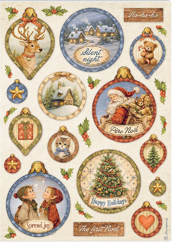 Stamperia Silent Night A4 Rice Papers - Christmas Balls  (DFSA41142)