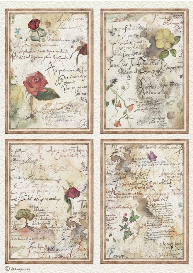 Stamperia Flowers and Poems A4 Rice Paper 4 Cards (DFSA41159) 