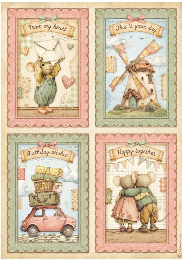 Stamperia Cozy Family A4 Rice Paper 4 Cards (DFSA41164) 