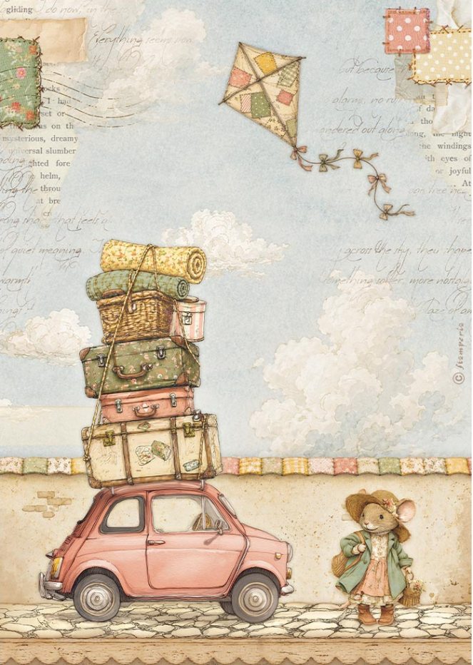 Stamperia Cozy Family A4 Rice Paper The Car (DFSA41166) 