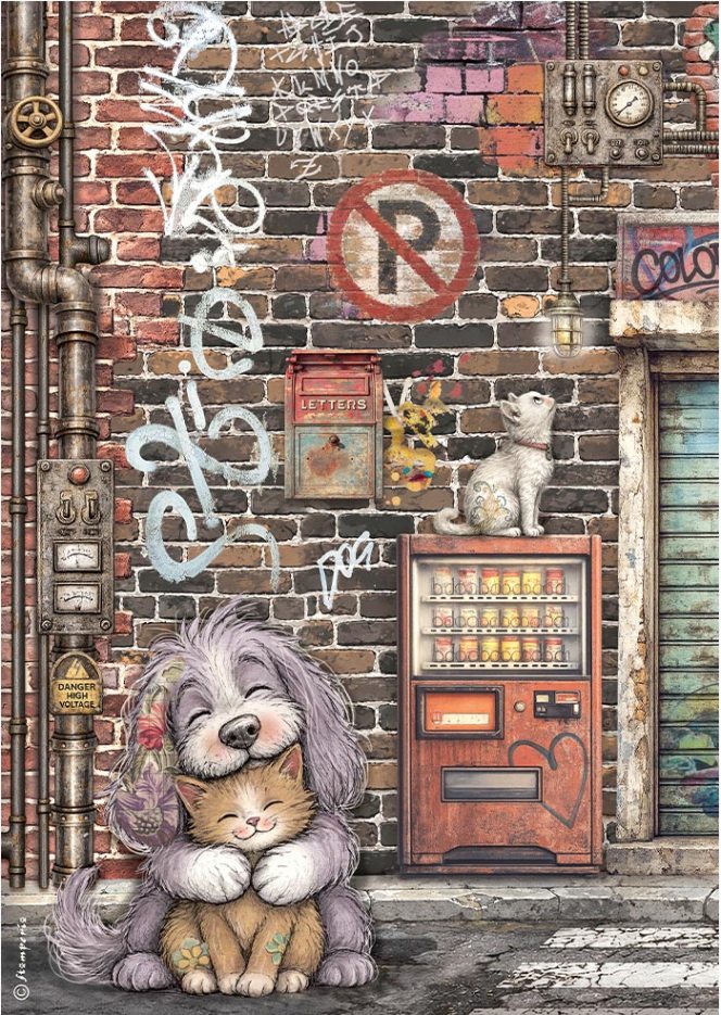 Stamperia Furry Friends 2 A4 Rice Paper - Cat & Dog  (DFSA41170)