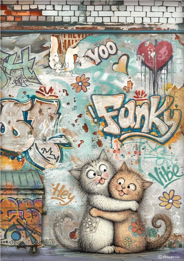 Stamperia Furry Friends 2 A4 Rice Paper - Funky Cats  (DFSA41174)