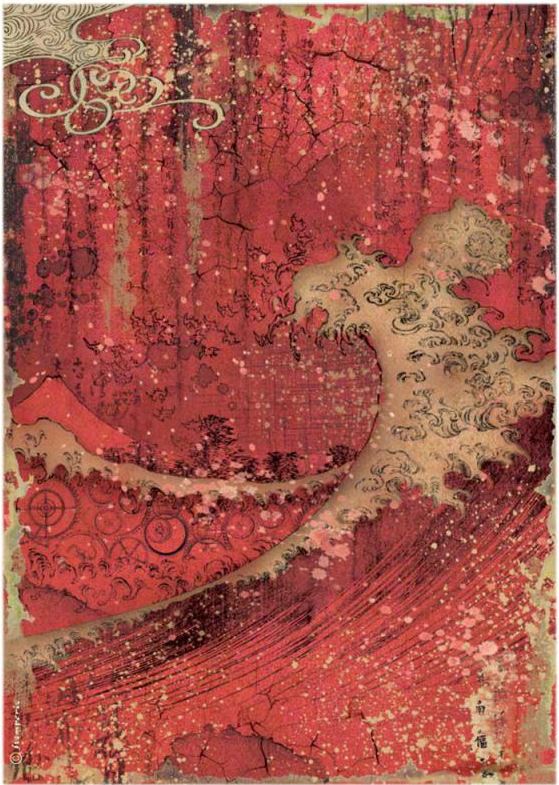 Stamperia A4 Rice Paper - Sir Vagabond in Japan RED TEXTURE (DFSA4626)