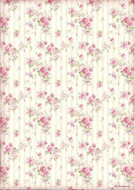 Stamperia A4 Rice Paper - SWEETY ROSE WALLPAPER ( DFSA4505)