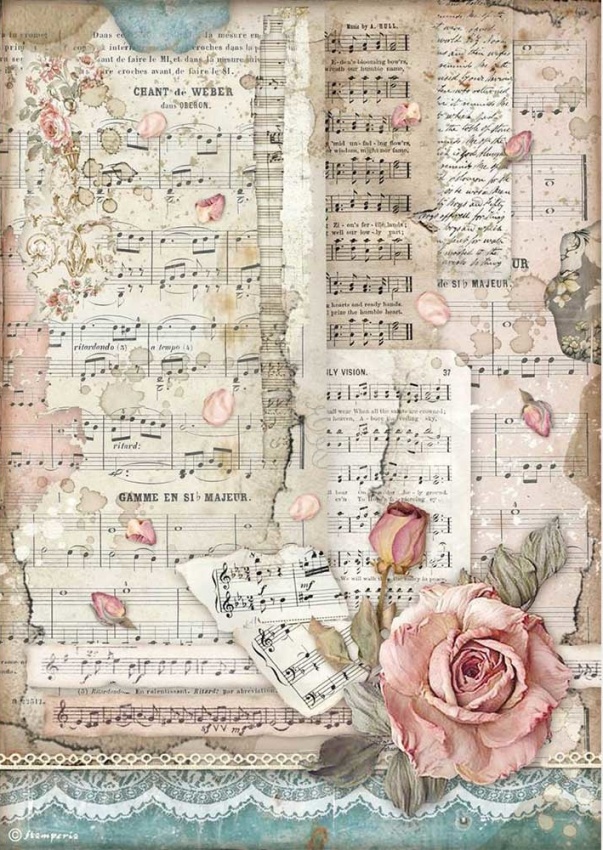 Stamperia A4 Rice Paper - Passion Roses and Music (DFSA4539)