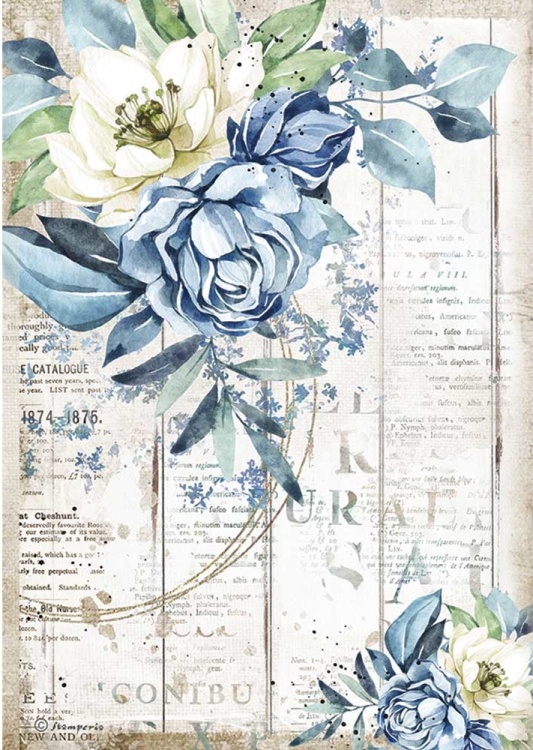 Stamperia A4 Rice Paper - Romantic Sea Dream Blue Flower (DFSA4560)