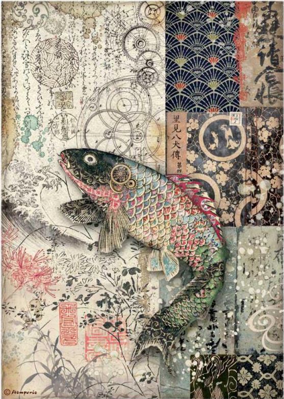 Stamperia A4 Rice Paper - Sir Vagabond in Japan MECHANICAL FISH (DFSA4609