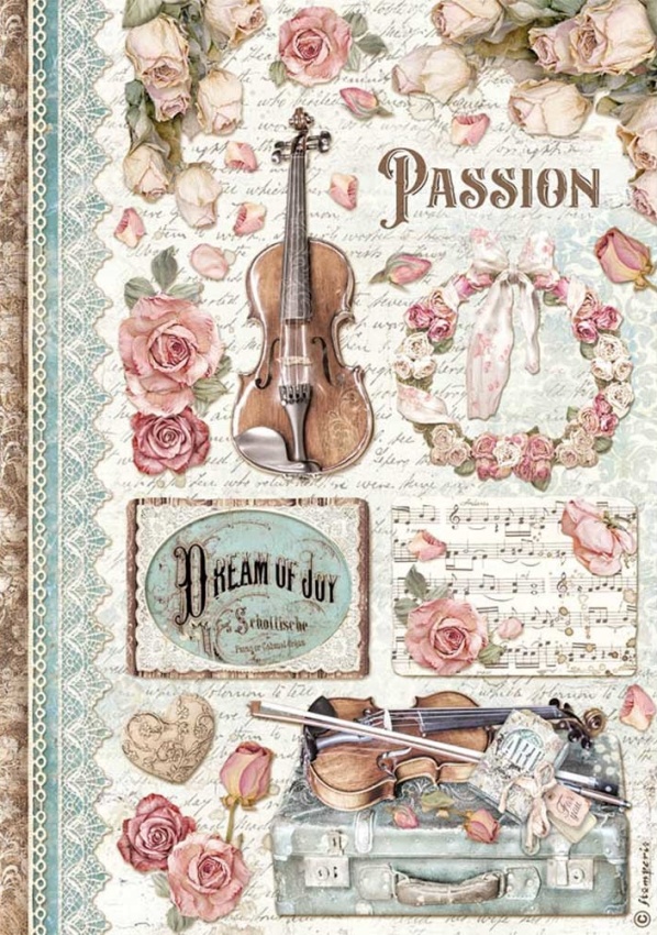 Stamperia Rice Paper A4 - Passion Music (DFSA4621)