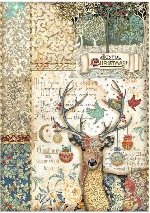 Stamperia Christmas Greetings A4 Rice Paper Deer (DFSA4793)