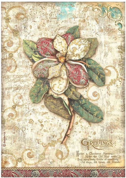 Stamperia Christmas Greetings A4 Rice Paper Flower (DFSA4794)